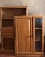 Massief Eikenhouten Kast met Glas, Lades & Verlichting, Ophalen, Zo goed als nieuw, Glas, 70 tot 120 cm