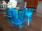 3 glazen theelichtjes houders. Aqua / turquoise, Overige materialen, Blauw, Ophalen of Verzenden, Zo goed als nieuw