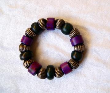 Bohemian chique armband grote kralen zilver paars zwart Boho beschikbaar voor biedingen