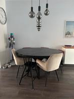 Ronde Mango Eettafel + 2 Velvet Stoelen, Ophalen, Gebruikt, 150 tot 200 cm, Rond