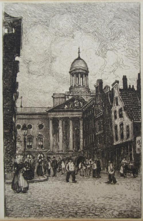 Paul Matthes: Stadhuis Rotterdam Kaasmarkt ca. 1905, ets, Antiek en Kunst, Kunst | Etsen en Gravures, Ophalen of Verzenden