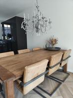 6 echt leren eetkamerstoelen, Huis en Inrichting, Stoelen, Ophalen of Verzenden, Gebruikt, Bruin, Leer