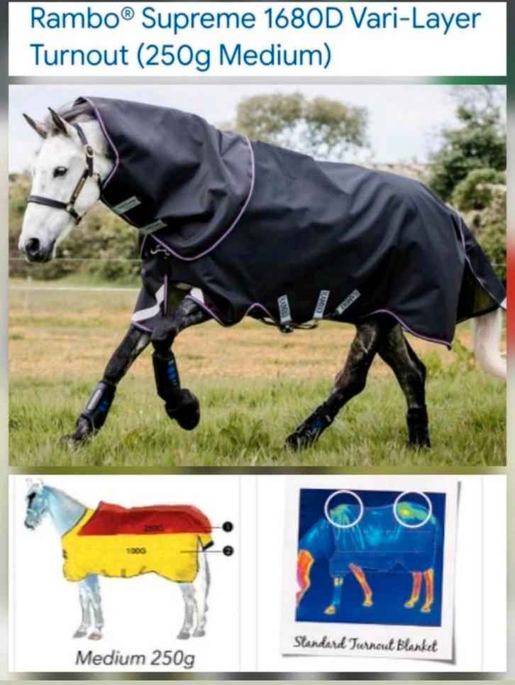 Rambo Supreme Turnout Outdoordeken Plus hals , Medium - 6'9, Dieren en Toebehoren, Paarden en Pony's | Dekens en Dekjes, Zo goed als nieuw