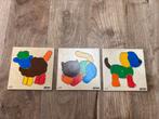 Educo schoolmateriaal set 3 houten puzzels hond/poes/schaap, 2 tot 4 jaar, Ophalen of Verzenden, Zo goed als nieuw, Van hout