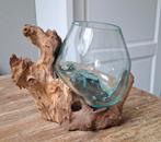 Glas op hardhout (vaas/pot) 2 stuks. Zie omschrijving., Ophalen of Verzenden, Nieuw