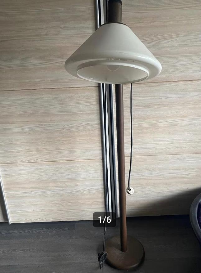 Vintage bruin witte lamp staand, Huis en Inrichting, Lampen | Vloerlampen, Zo goed als nieuw, 150 tot 200 cm, Kunststof, Ophalen