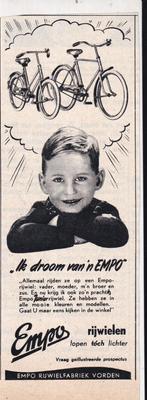 Retro reclame 1954 Empo Vorden fiets 'n jongensdroom, Ophalen of Verzenden