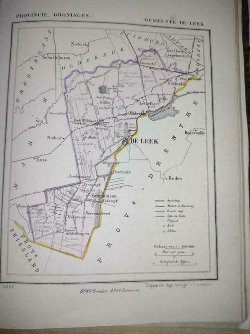 23/ De Leek/ Zevenhuizen/ Oostwolde/ Litho 1867 Kuyper GRO, Antiek en Kunst, Kunst | Litho's en Zeefdrukken, Ophalen of Verzenden