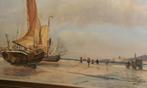 Hollandse meesterwerk c1950 vissers bij bomschuiten V d Berg, Antiek en Kunst, Ophalen