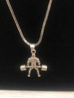 Heren ketting met  deadlift hanger 925, Ophalen of Verzenden, Zo goed als nieuw, Zilver, Met hanger
