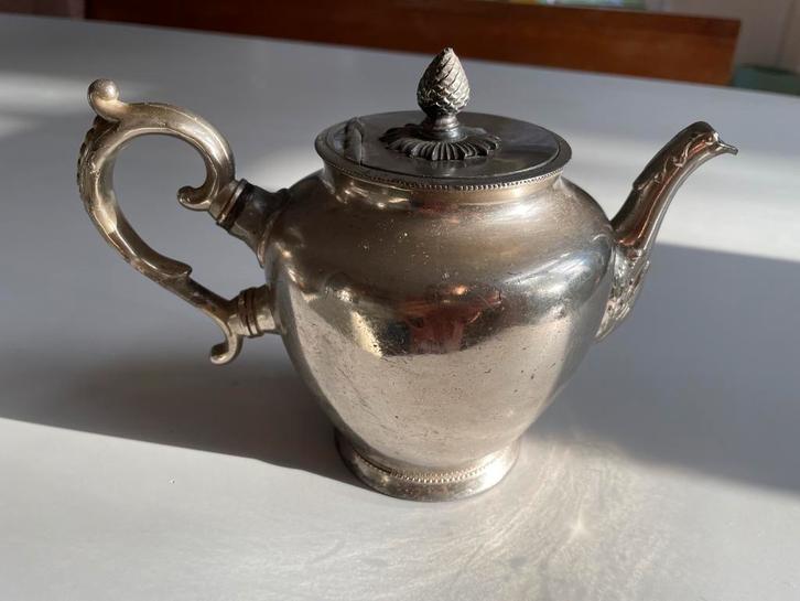 Klassiek antieke verzilverde tinnen theekan C. Kurz&Co Tiel, Antiek en Kunst, Antiek | Goud en Zilver, Zilver, Ophalen of Verzenden