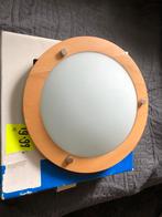 Massive plafondlamp / plafonniere met houten rand, Ophalen of Verzenden, Nieuw, Glas