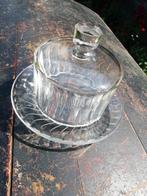 Antiek, brocante glazen stolp met onderbord van glas, Ophalen of Verzenden