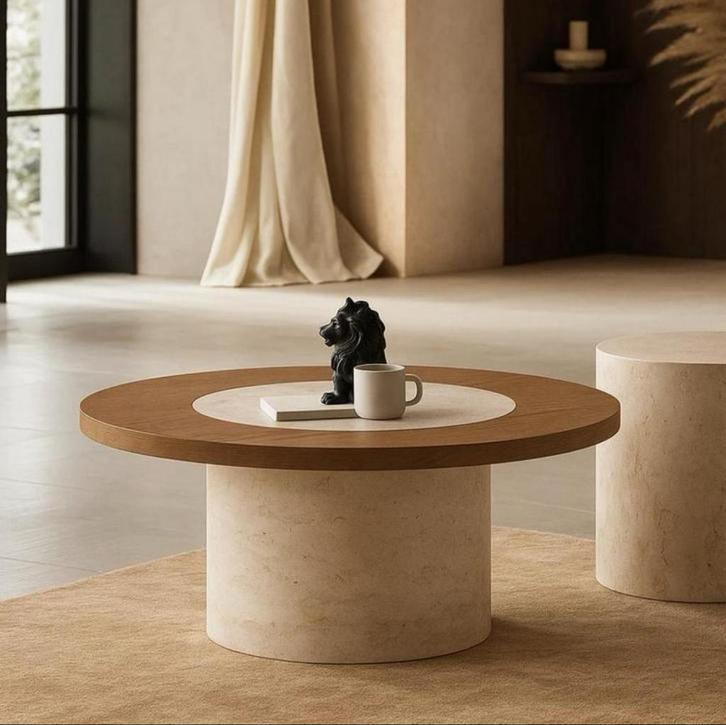 De Rim Oak Salontafel Japandi, Tuin en Terras, Waterpartijen en Fonteinen, Zo goed als nieuw, Fontein, Beton, Ophalen