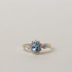 vintage 9 karaat gouden topaas blauw en wit cluster ring, Zo goed als nieuw, 17 tot 18, Dame, Goud