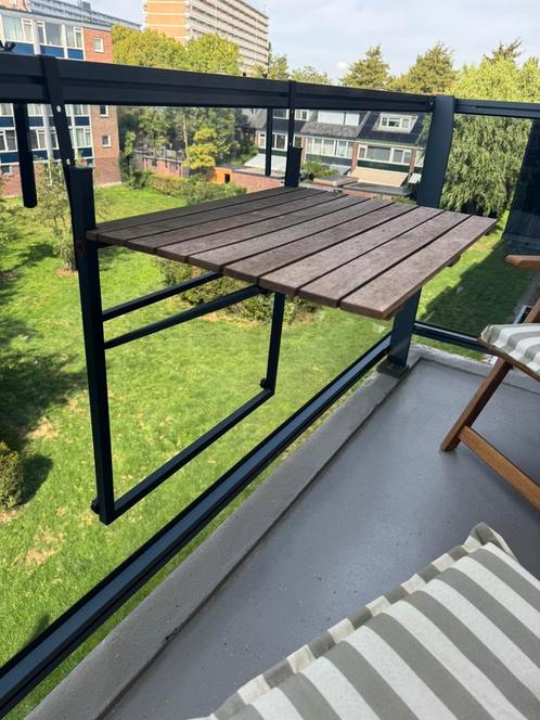 Balkon tafeltje, Tuin en Terras, Tuintafels, Gebruikt, Vierkant, Hout, Ophalen