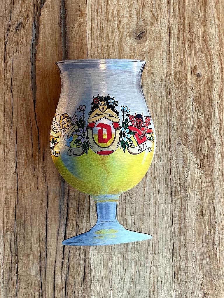 Reclamebord Duvel bierglas bord klein, aluminium, 15x25 cm, Verzamelen, Ophalen of Verzenden, Nieuw, Reclamebord