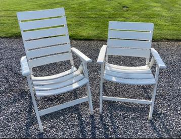 2 vintage hardhouten Herlag tuinstoelen beschikbaar voor biedingen