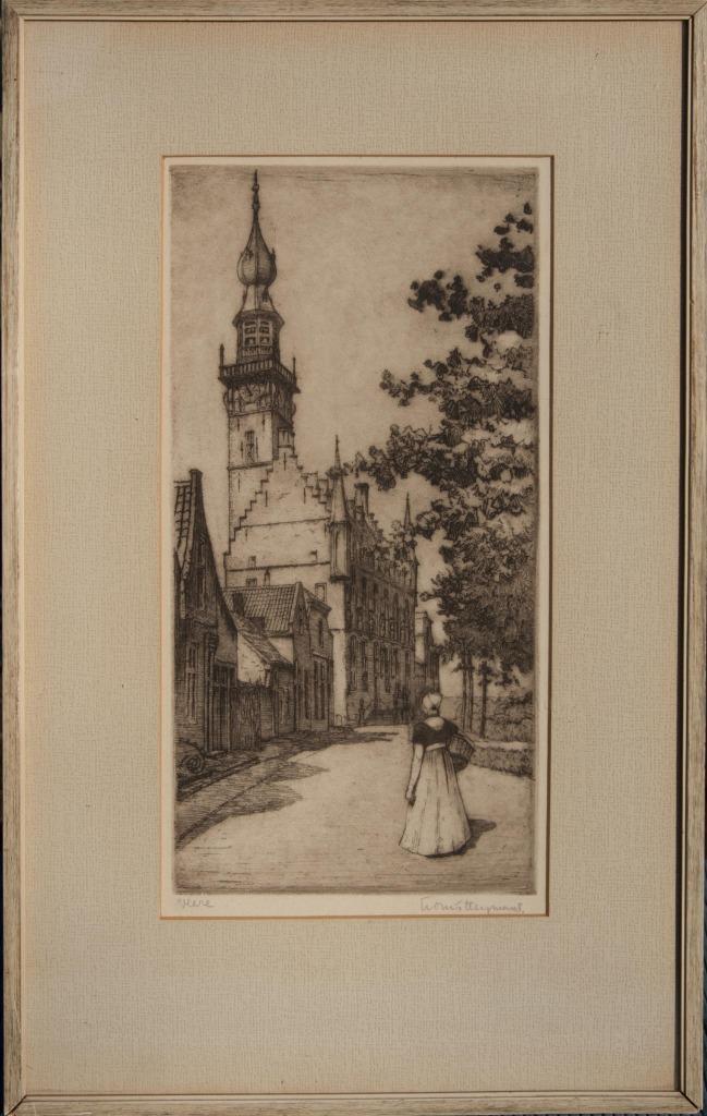 Ets Stadhuis Veere ca. 1920-1930, Antiek en Kunst, Kunst | Etsen en Gravures, Verzenden
