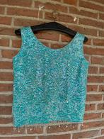 Glitter top met pailletten en kraaltjes, Kleding | Dames, Tops, Ophalen of Verzenden, Zo goed als nieuw, Blauw, Zonder mouw