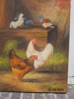 Leuk Los schildersdoekje Kip/Haan en duiven, Antiek en Kunst, Kunst | Schilderijen | Klassiek, Ophalen