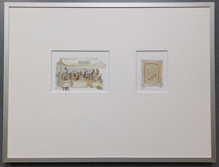 Peter Vos - 2 gesigneerde ingelijste tekeningen, Antiek en Kunst, Kunst | Schilderijen | Modern, Ophalen of Verzenden