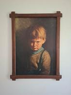 Groot vintage schilderij Huilend jongetje 75x56 cm, Ophalen, 50 tot 75 cm, Zo goed als nieuw, Schilderij