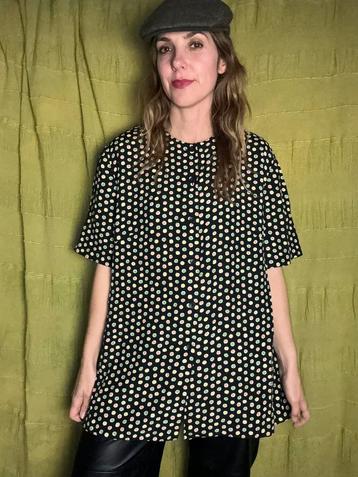 Vintage blouse - print - gestippeld - zwart - 46 XXL  beschikbaar voor biedingen