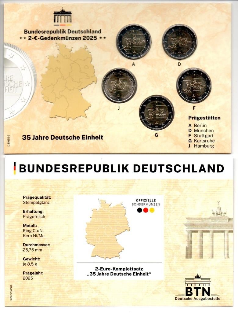 2 euro set 35 Jahre Deutsche Einheit, Postzegels en Munten, Munten | Europa | Euromunten, Ophalen of Verzenden, Duitsland, 10 euro
