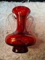 Vintage rode murano glazen Vaas met Handvatten, Antiek en Kunst, Antiek | Glas en Kristal, Ophalen of Verzenden