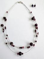 Ketting zilverkleurig met paars + bijpassende oorbellen, Sieraden, Tassen en Uiterlijk, Kettingen, Ophalen of Verzenden, Zo goed als nieuw