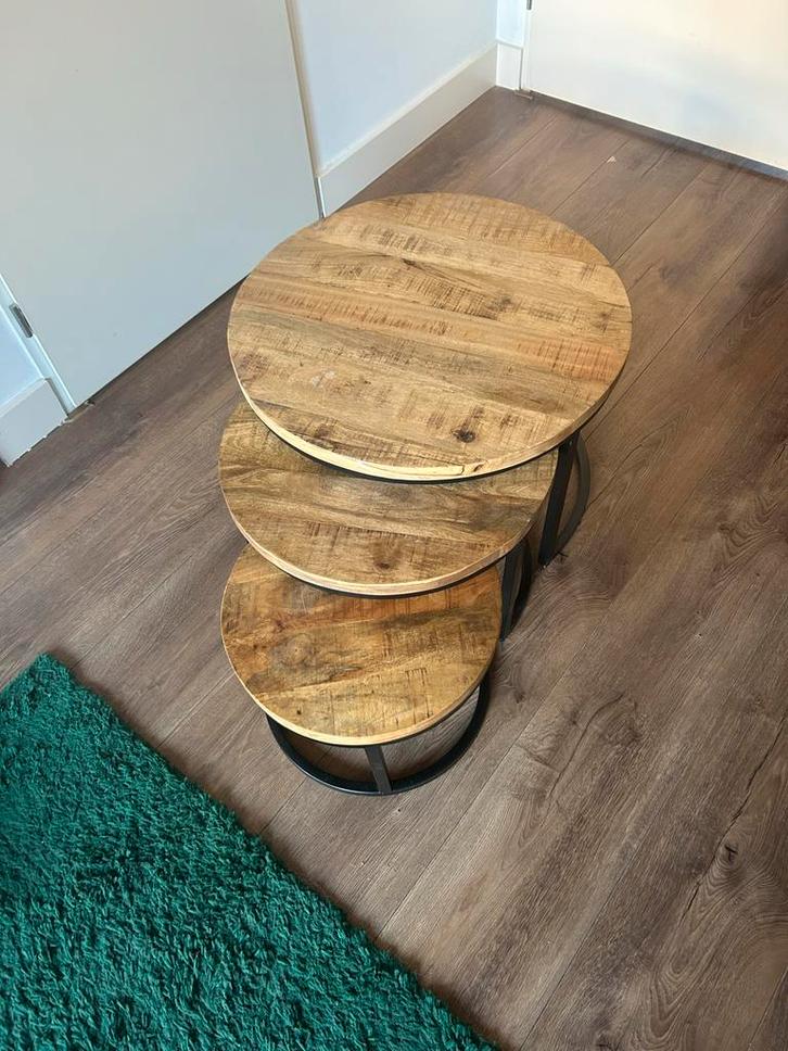 Set van 3 ronde bijzettafels, Huis en Inrichting, Tafels | Bijzettafels, Zo goed als nieuw, Rond, Minder dan 45 cm, Minder dan 55 cm