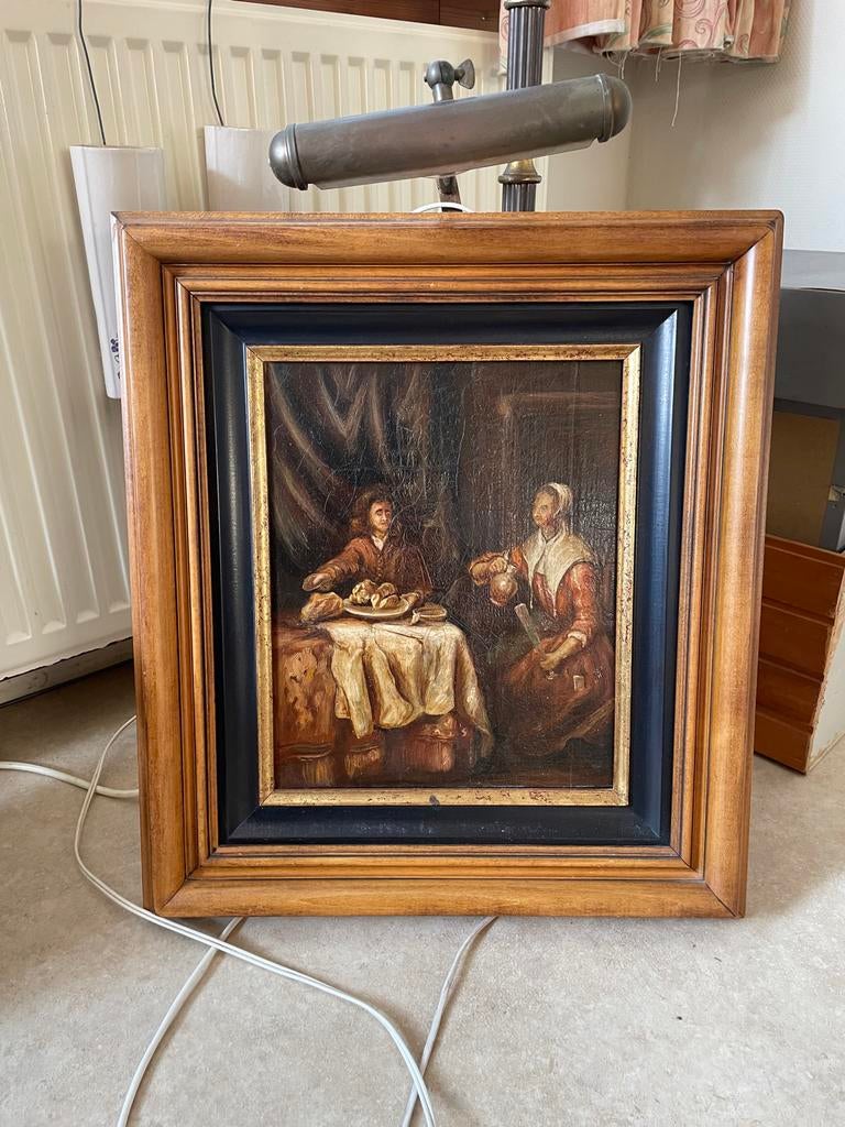 Vintage Gabriel mersu kopie op hout Schilderijlamp, Antiek en Kunst, Ophalen