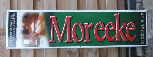 Groot emaillebord Moreeke bier reclame emaille bord 150x40cm, Verzamelen, Biermerken, Gebruikt, Reclamebord, Plaat of Schild, Overige merken