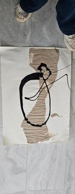 Abstracte Kunst - Zwart en Beige, Antiek en Kunst, Kunst | Schilderijen | Abstract, Ophalen of Verzenden