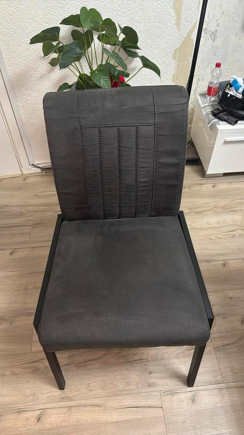 Grijze Eetkamerstoelen (2x) + Eetbank, Huis en Inrichting, Stoelen, Zo goed als nieuw, Twee, Metaal, Grijs, Ophalen