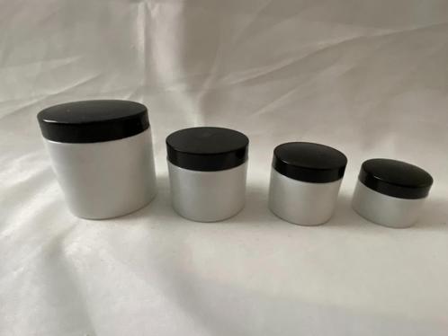 Art Deco Set van 4 kleine glazen zalfpotjes met bakelieten, Antiek en Kunst, Curiosa en Brocante, Ophalen