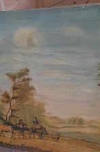 Antiek Schilderij - Landschap met Figuren  18e - 19e eeuws, Antiek en Kunst, Ophalen of Verzenden