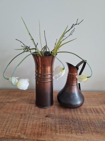 Trench art koperen vaas granaathuls met koperen kan beschikbaar voor biedingen