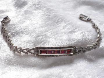  Mooie Zilveren Armband met Granaten en Markasietjes   beschikbaar voor biedingen