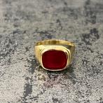 14k gouden ring robijn rood heren zegelring, Ophalen of Verzenden, Nieuw, Goud