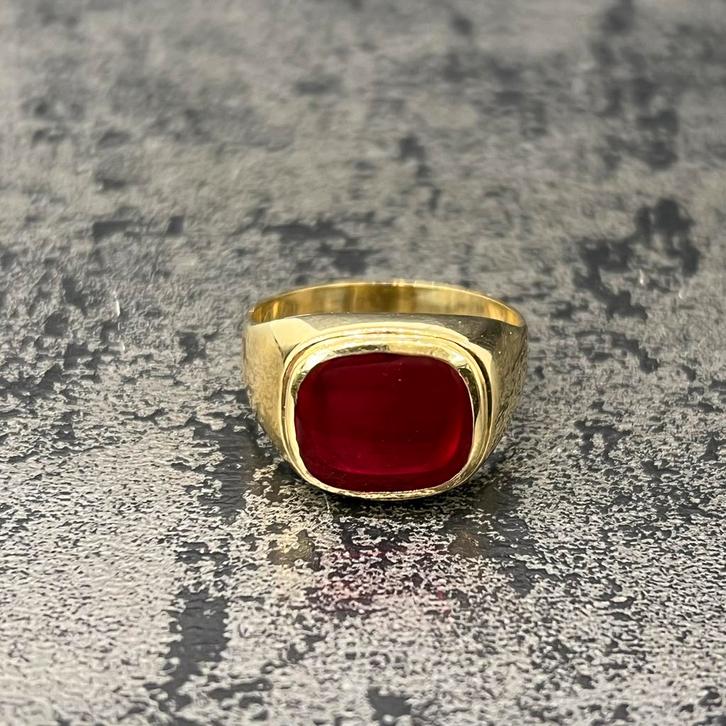 14k gouden ring robijn rood heren zegelring, Sieraden, Tassen en Uiterlijk, Ringen, Nieuw, Goud, Ophalen of Verzenden