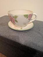 Aardewerk bloempot op schotel, Gebruikt, Rond, Ophalen of Verzenden, Balkon