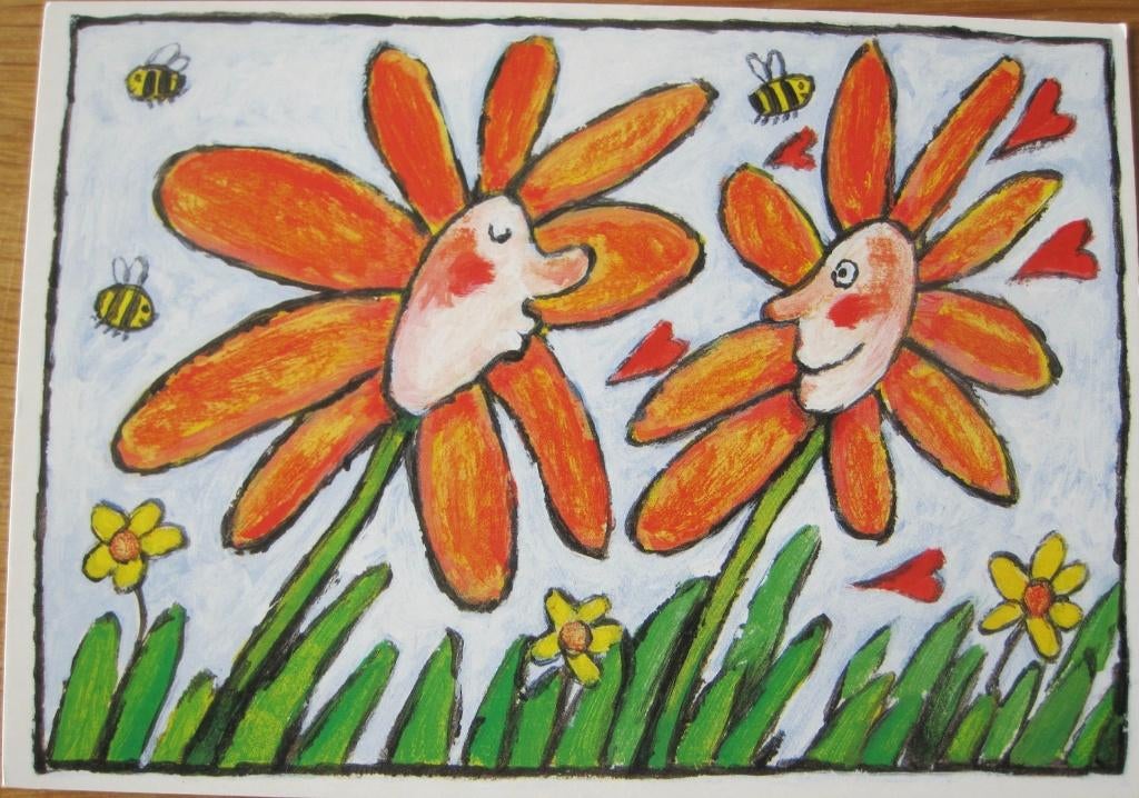 voor het kind - twee zonnebloemen met bijen - nieuw - 1997, Verzenden, 1980 tot heden, Ongelopen, Overige thema's