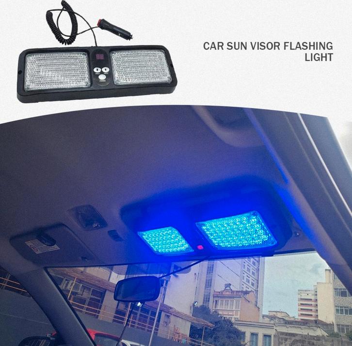 Blauw zwaailicht / flitser zonneklep - 86 LED 12 patronen., Auto diversen, Tuning en Styling, Ophalen of Verzenden