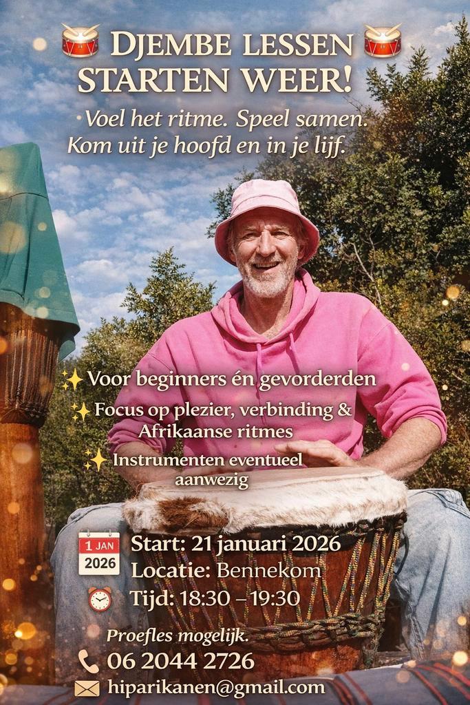 Djembe lessen voor beginners - Hiparikaan, Muziek en Instrumenten, Percussie, Nieuw, Trommel, Ophalen of Verzenden
