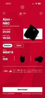 2x Ajax-Nec 105 VIP tickets - Achter spelersbank!!