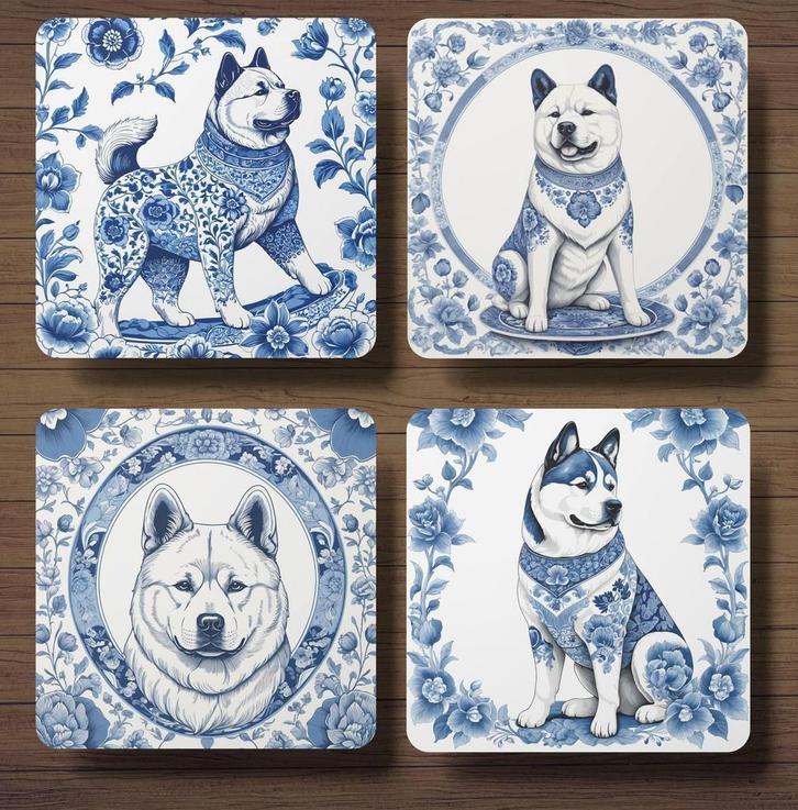 Akita Delfts Blauw onderzetters met houder, Huis en Inrichting, Woonaccessoires | Onderzetters, Nieuw, Glas of Kopje, Ophalen of Verzenden