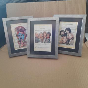 Ingelijste prints Rolling Stones, David Bowie, Led Zeppelin beschikbaar voor biedingen