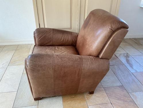 Schaapsleren fauteuil stoer sober landelijk, Huis en Inrichting, Fauteuils, Zo goed als nieuw, Leer, 75 tot 100 cm, 75 tot 100 cm
